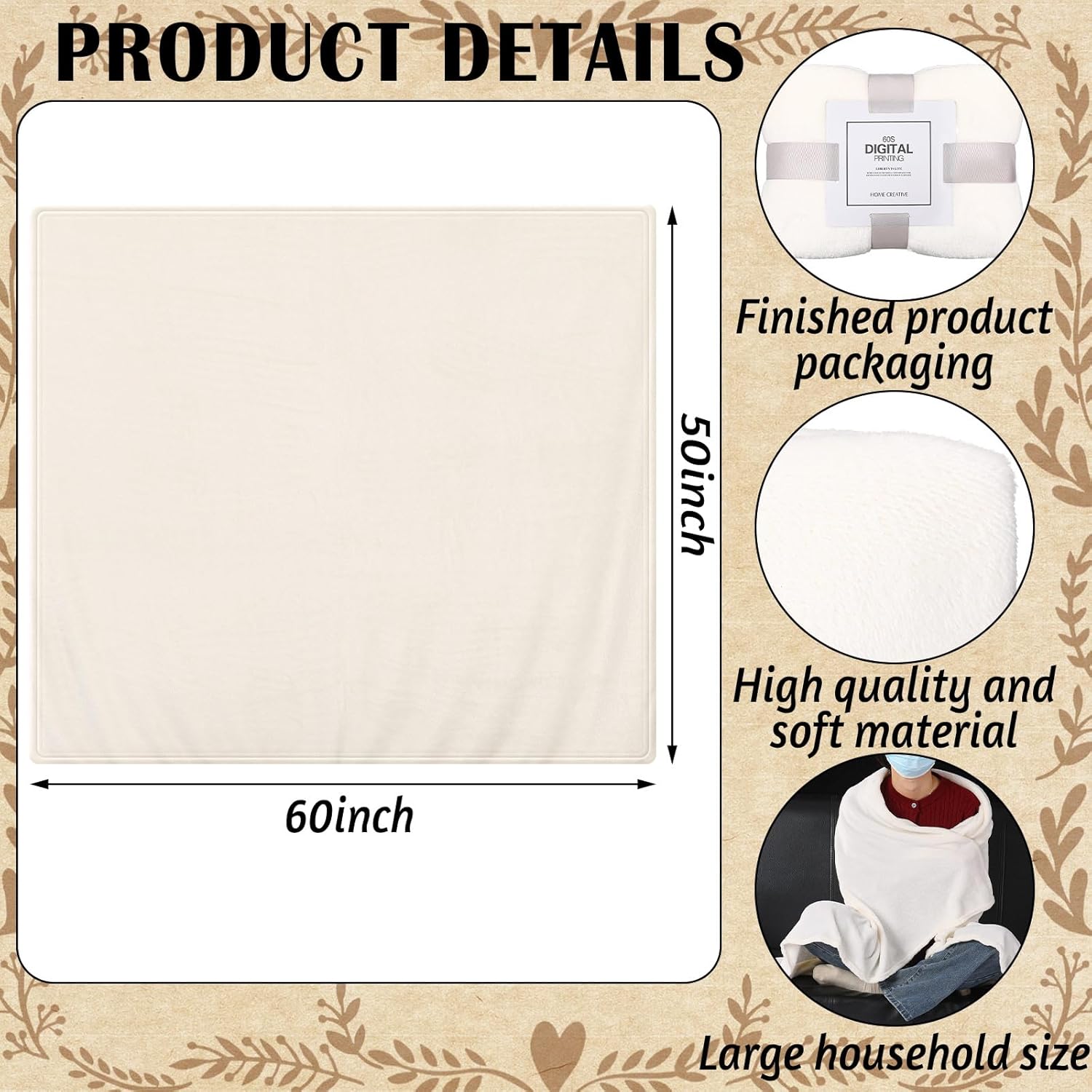 6 Sets Baby Shower Game Prizes for Winners, 50 * 60 Inch Blanket, Blindfold, White Fuzzy Socks, Gift Bags and Tags with Hemp Rope for Baby Shower Bridal Birthday Party(White)