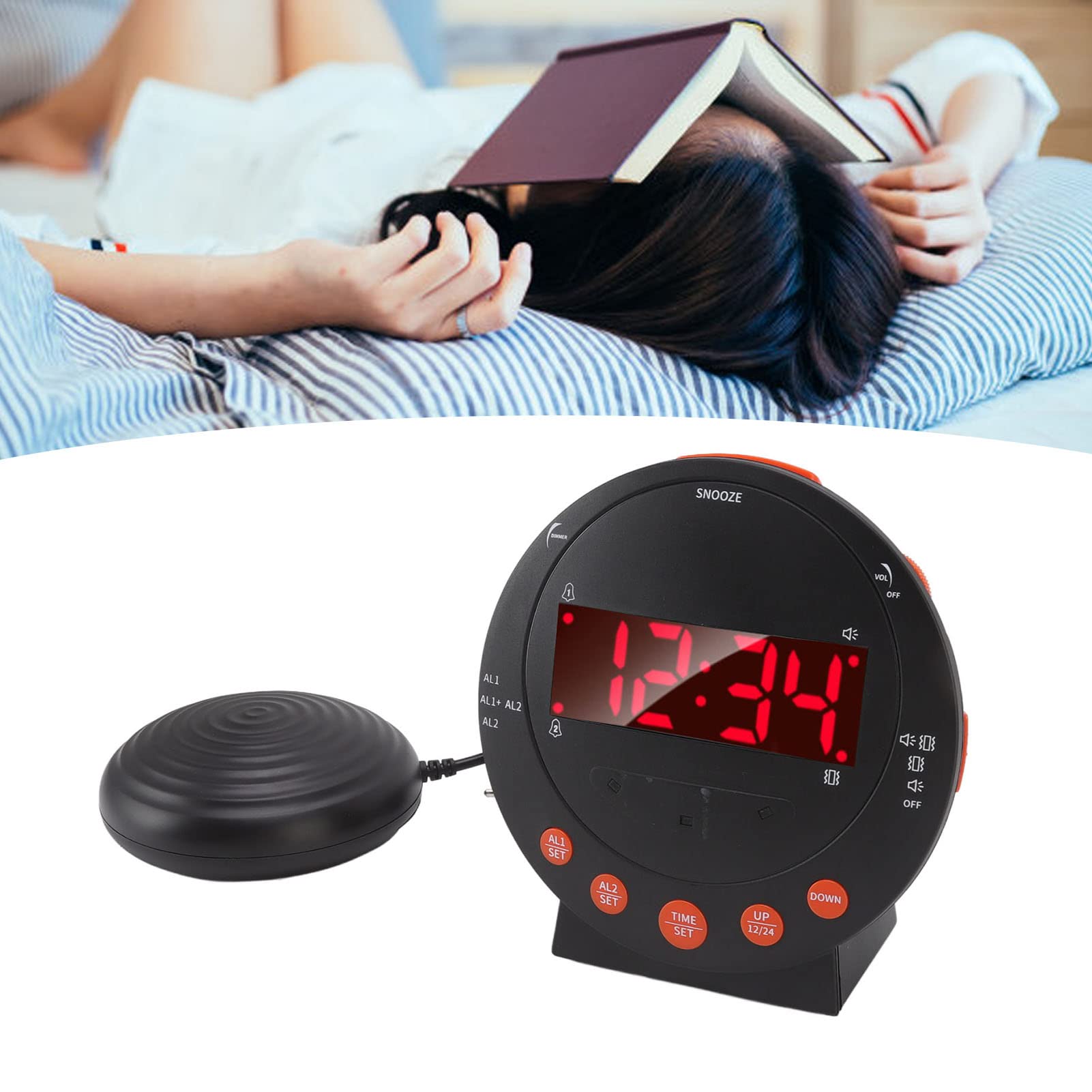 YWBL-WH Wecker, 113 Dezibel, Sonic-Vibrationswecker, Rotes Blinklicht, Super-Shaker, Extra Lauter Wecker für Studenten, Erwachsene, ältere Menschen