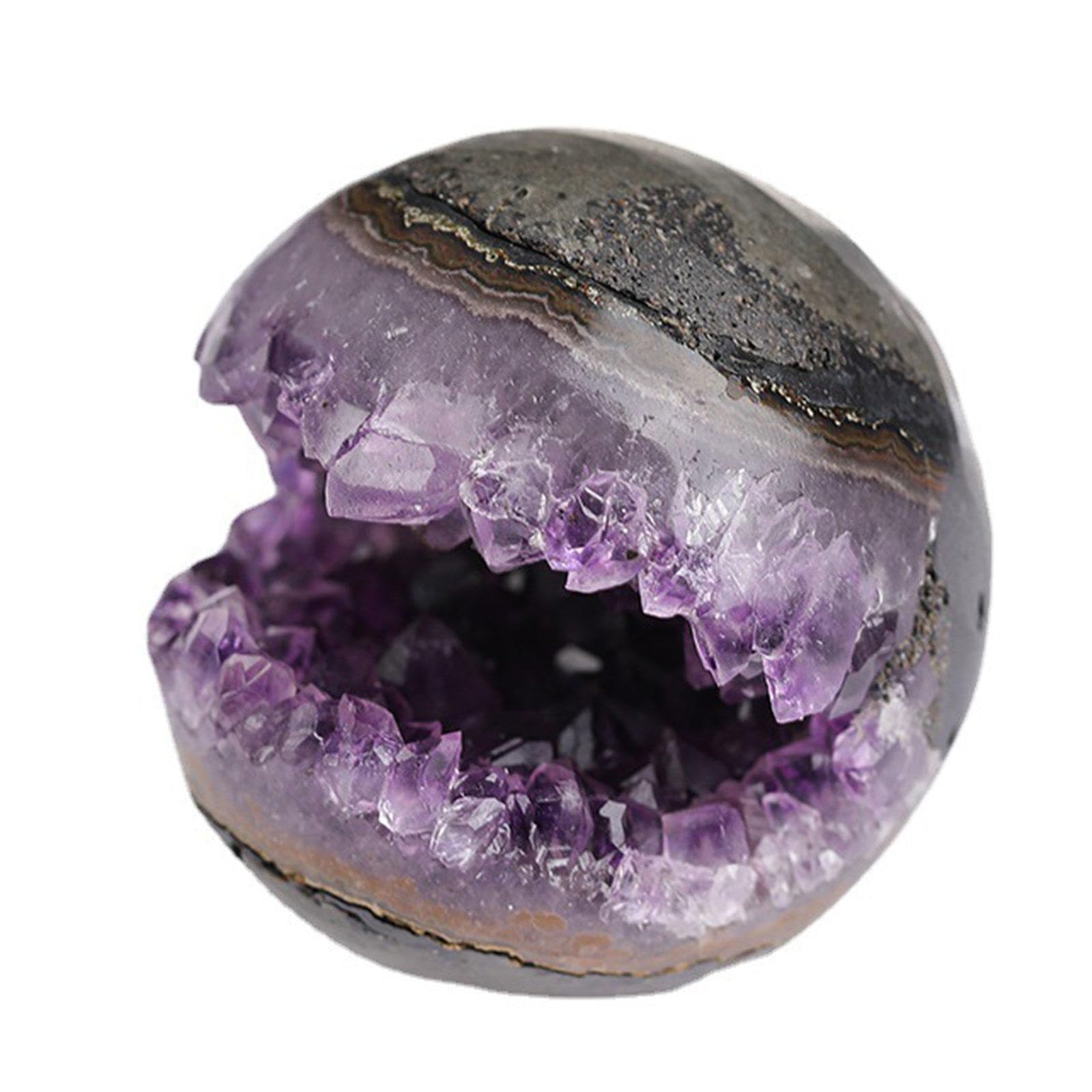 DQFOCPHHAA Amethyst Druzy Geode Crystal Ball Gemstone Ball Sculpture Figurine Stone Sphere Ball for Home Decoration Divination Fengshui,400-500g