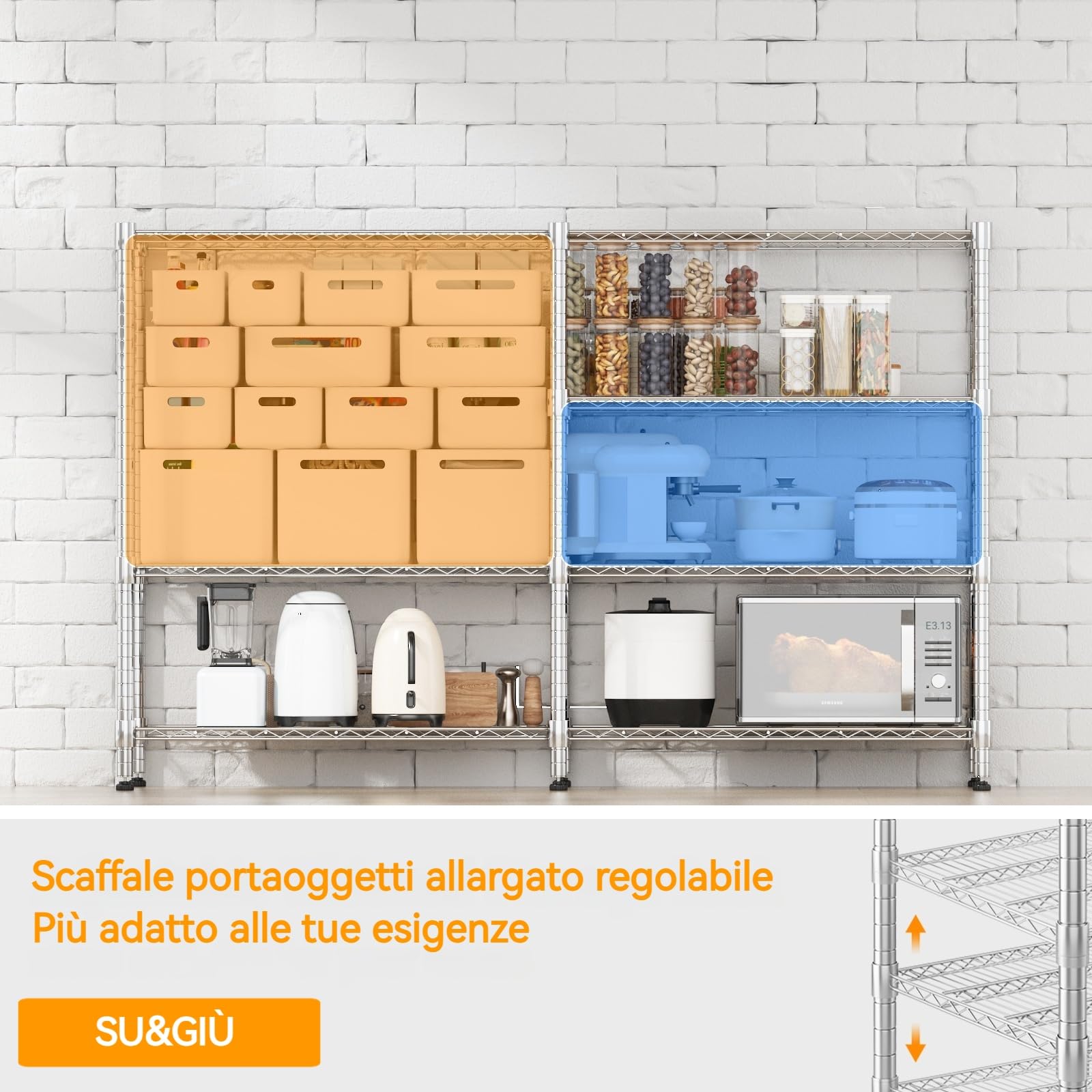 Himimi Scaffali di Stoccaggio a 4 Livelli Scaffale Pesante per Garage Scaffale in Filo Regolabile in Altezza Scaffale in Metallo per Stoccaggio Scaffali per Dispensa, 180L*45P*152Hcm Argento