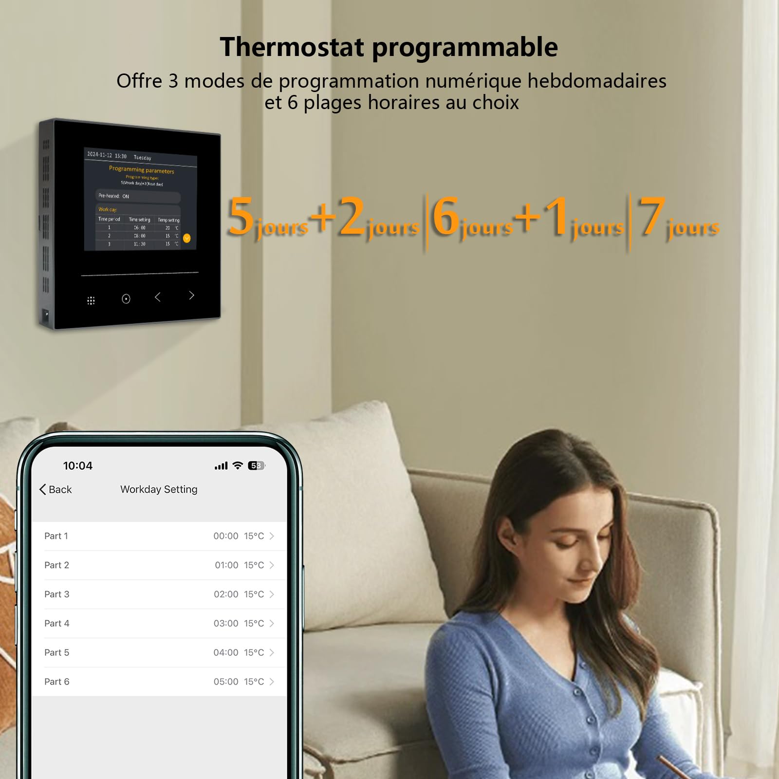 KETOTEK Thermostat Connecté pour Chauffage au Sol Électrique, Compatible avec Alexa, WiFi Thermostat d'ambiance Programmable Chronothermostat 16A