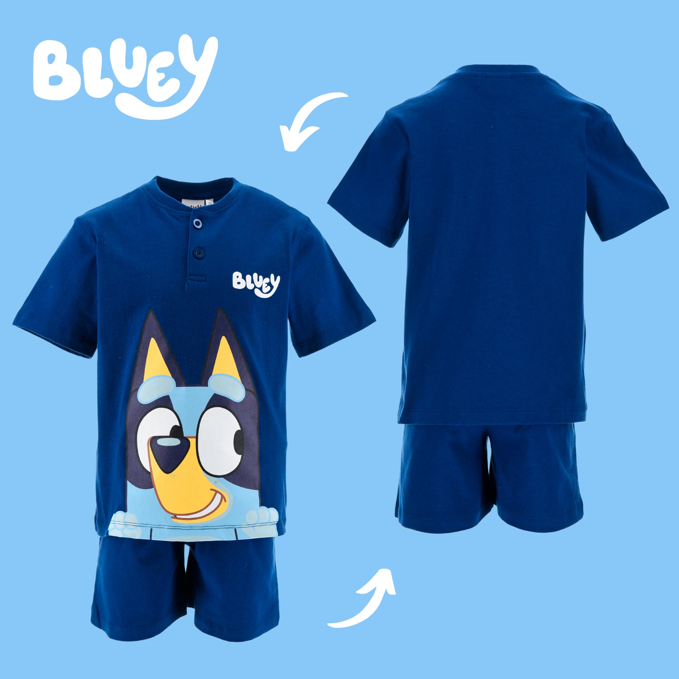 Bluey Camiseta y Pantalón Corto para Niño, Pijama Conjunto 2 Piezas para Niños, Incluye Caja de Regalo, Tallas 3 a 6 Años