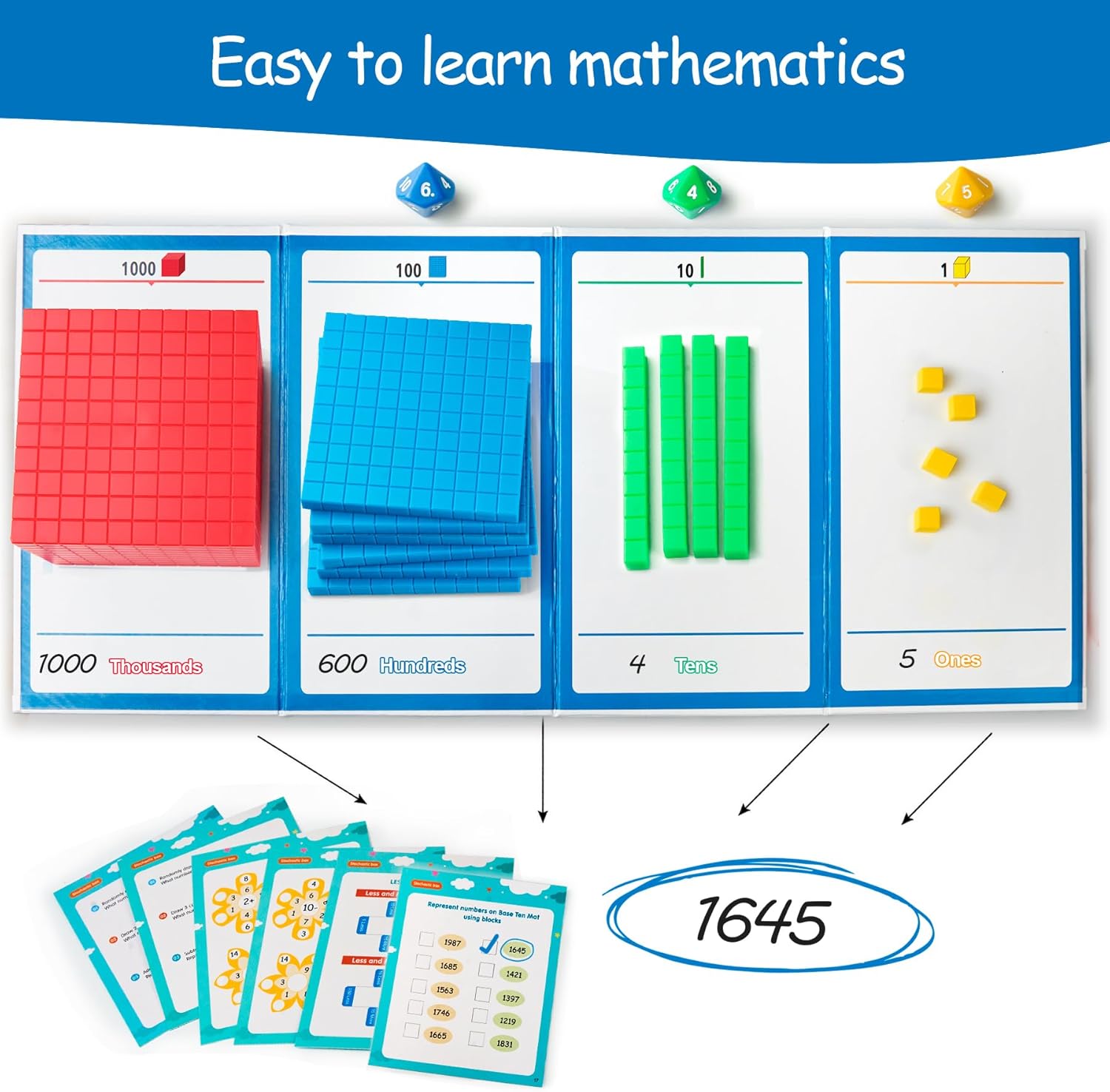 Base Ten Blocks Plastic 147 pcs Place Value Blocks with 3 dice CountingBlocks for Math Manipulatives Kindergarten Early Counting MathToy for 1st Grade Homeschool