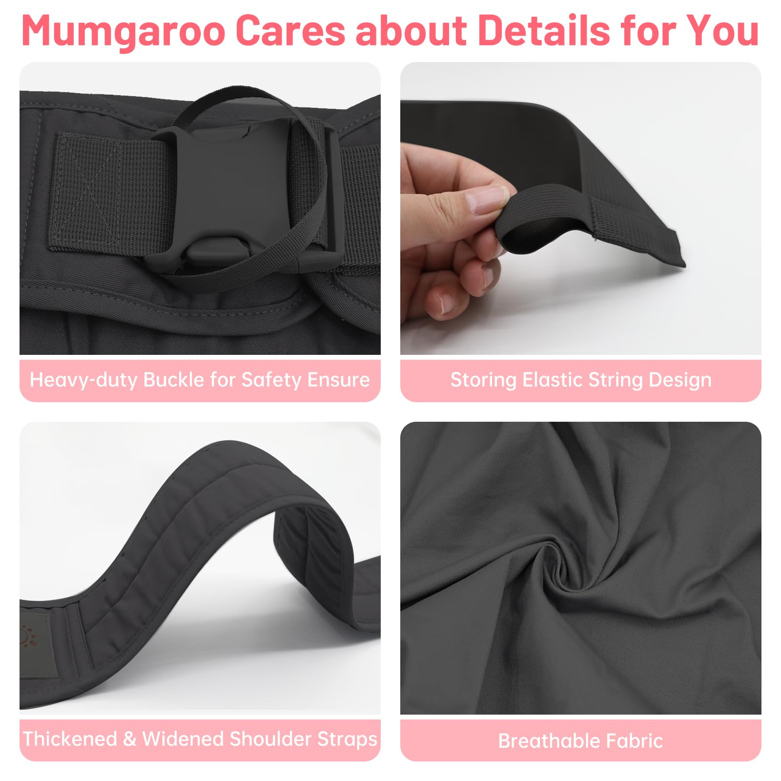 Mumgaroo Fascia Porta Bebe, Marsupio Neonato, Fascia Neonato Multifunzionale On the Go, Marsupio Neonato 0-36 mesi, Tutte le Stagioni, Fino a 15KG, Nero