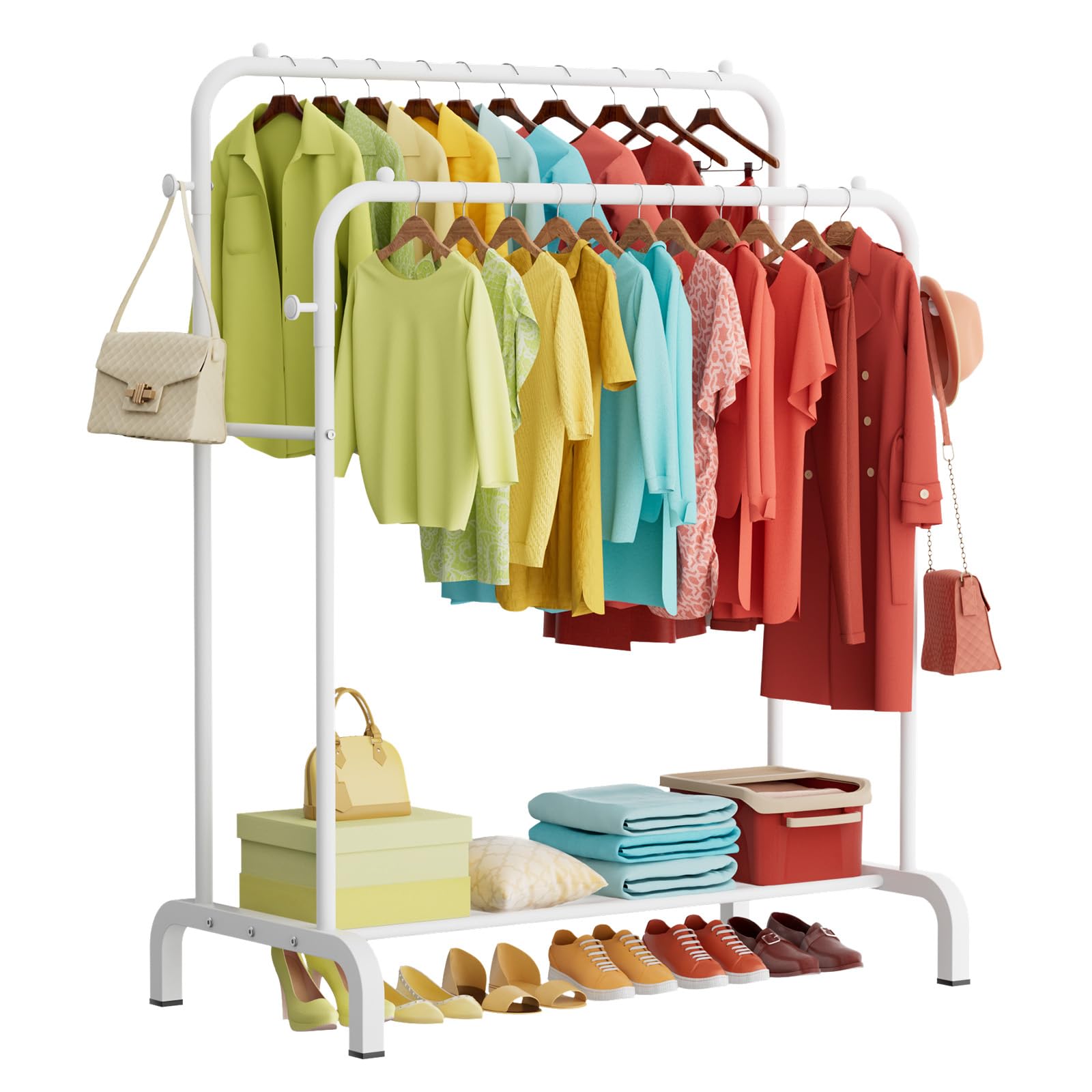 ZHKINGGS Clothes Rail: 80kg Capacity Metal Heavy Duty clothes rail, 4 Hooks for Bedroom/Laundry/Shop, Freestanding Wardrobe Organize