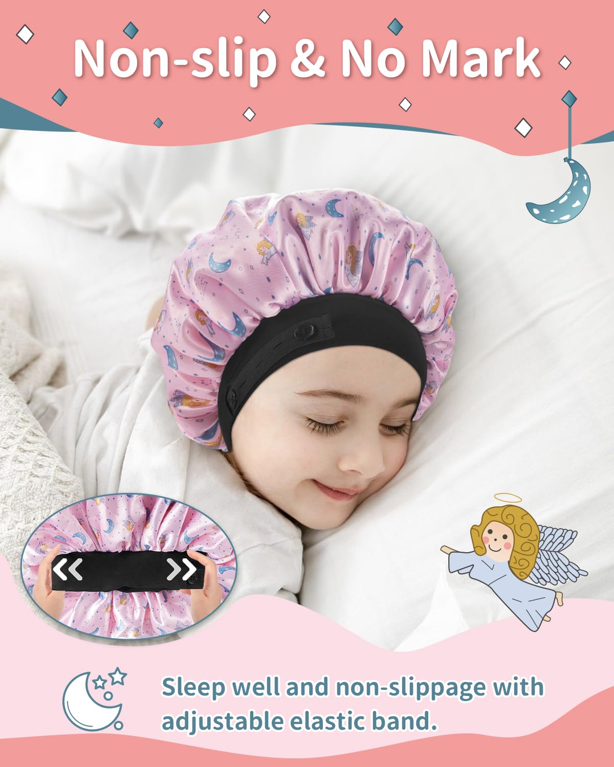 Zwarte Satijnen Slaapmuts (Moeder Dochter / Mommy & Me ) Kinder Haar