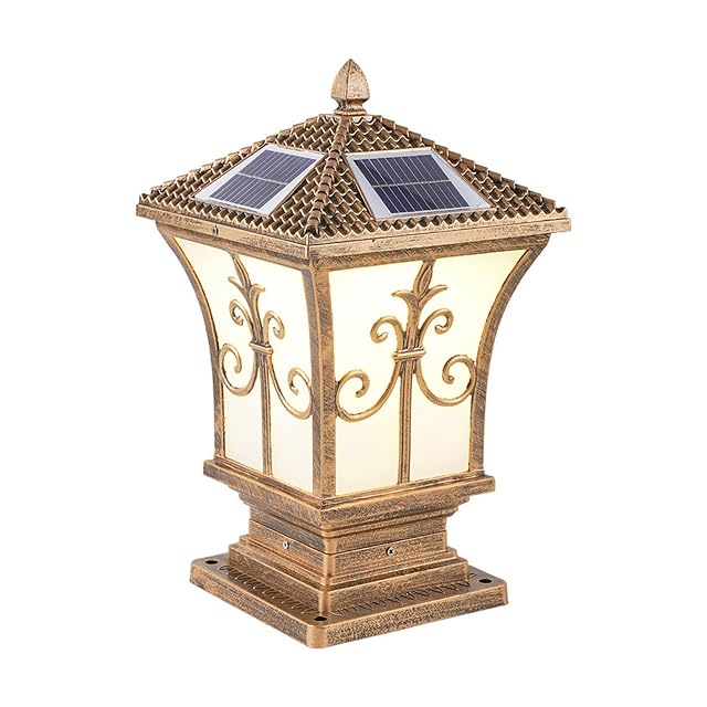 Outdoor Wall Lights Retro Square Solar Post Lamp Waterproof LED Solar Column Lights Outdoor Fence Deck Patio Pillar