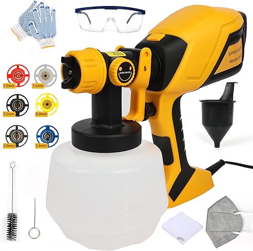 Pulverizador de pintura HVLP de 1000 W, pistola eléctrica de alta eficiencia con 6 boquillas, 3 patrones y flujo ajustable, recipiente desmontable