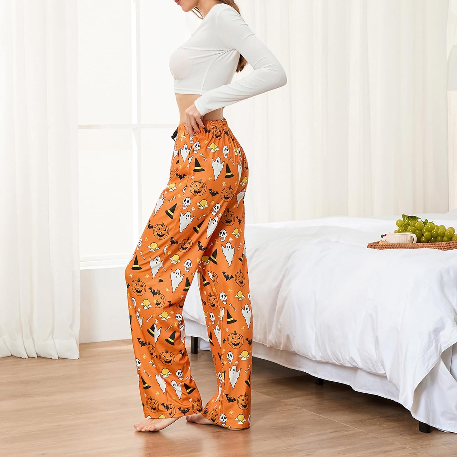 Women's Halloween Pajama Pants Elastic Waist Ghost Pumpkin Print Lounge Pants Comfy Drawstring Sleep Bottoms Pjs - Image 5