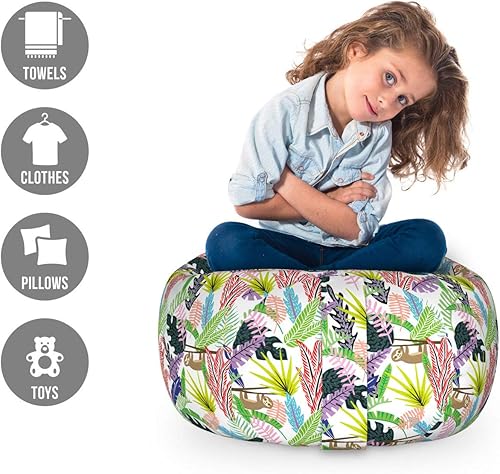 Miniatura 167 de Ambesonne Bolsa de juguetes de almacenamiento para perros, patrón con cachorros de raza pura, Bichon Pug Spitz Dachshund Poodle Shih Tzu, Rosa y