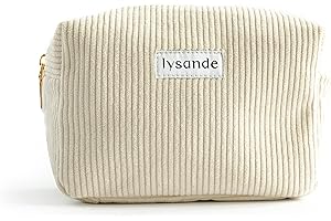 Cream Corduroy Makeup Bag: Versatile Organizer for Cosmetics and Stationery