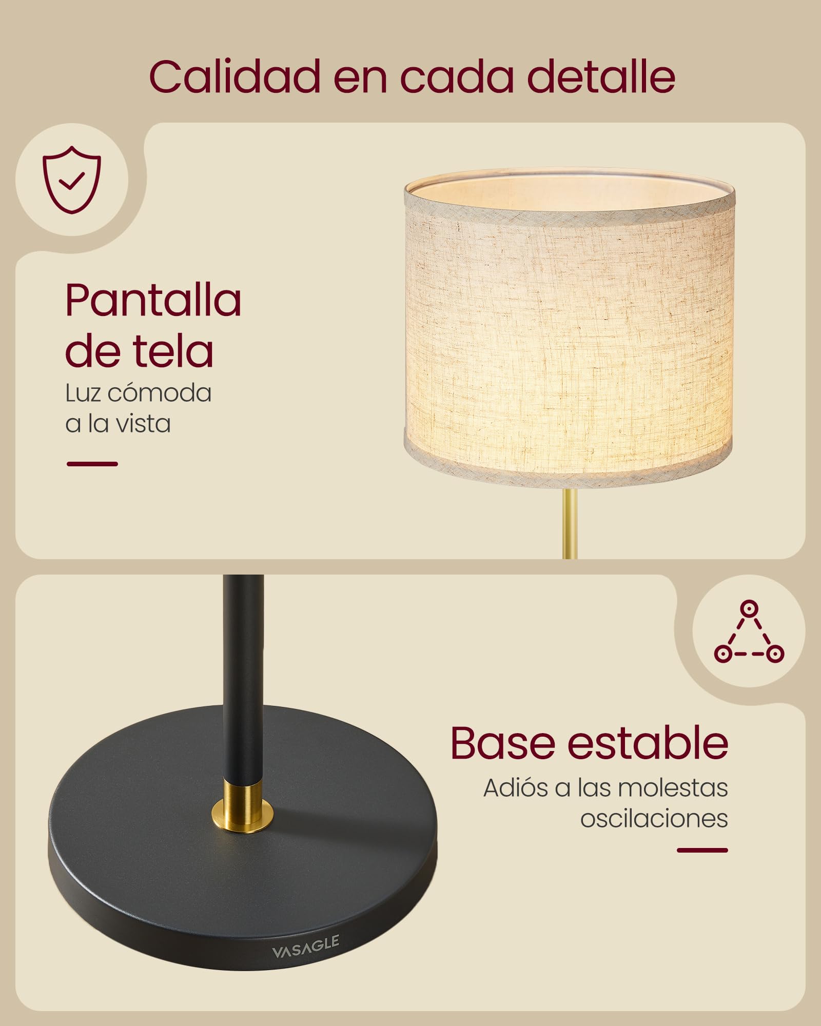 VASAGLE Lámpara de Pie, Lámpara de Lectura Regulable en Altura, 140-170 cm de Altura, Moderna, con Interruptor de Pedal, Pantalla de Tela, Casquillo E27, con control remoto, Dorado + Negro LFL005BD02