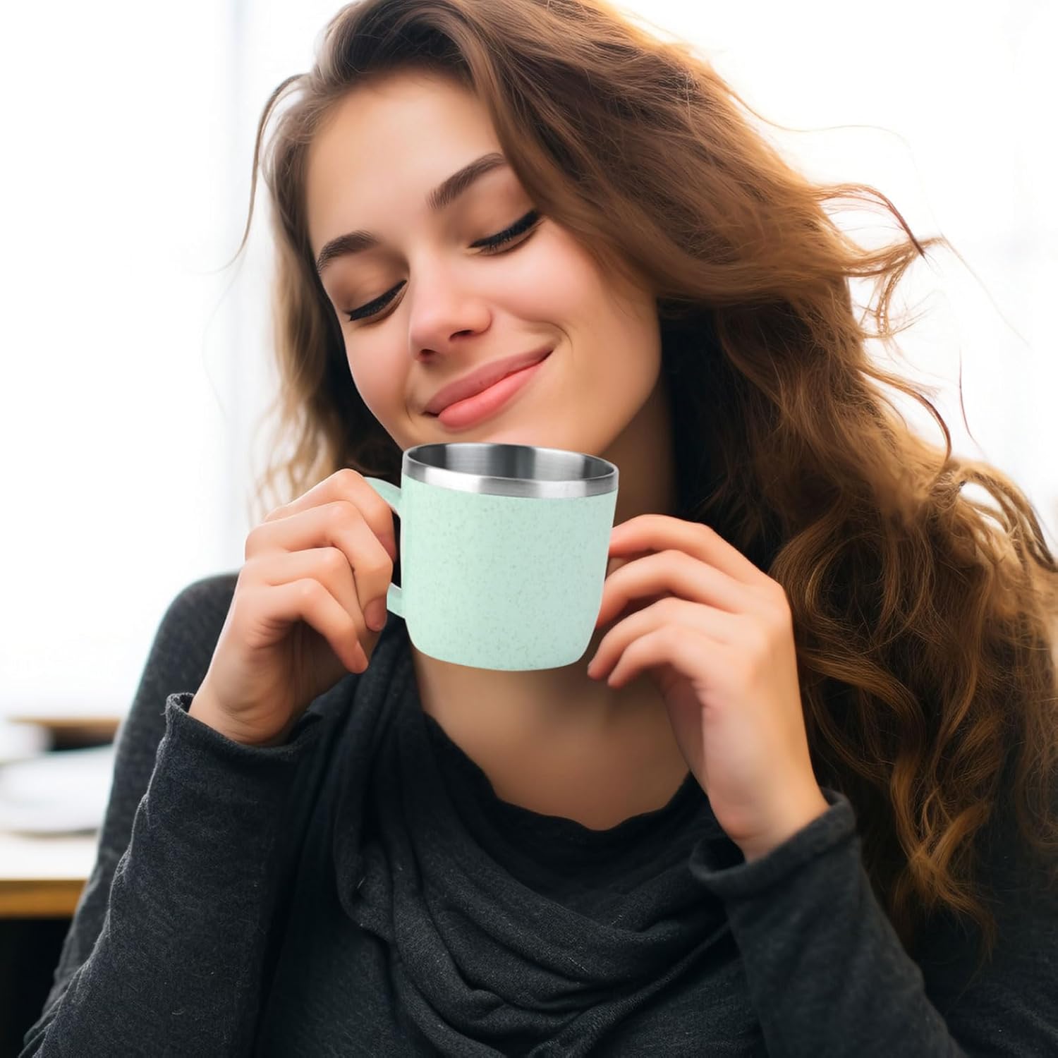 Agatige 7oz / 220ml Stainless Steel Coffee Mug, Unbreakable Double Walled Insulated Cups Espresso Mugs Tea Tumbler with Handles for Kids Camping Office Ice, Water(Green) - Image 2