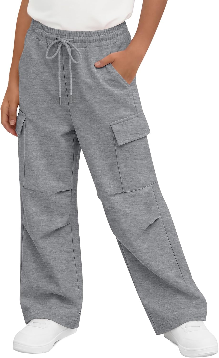 Yooo's Vivi Cargo Pants for Girls Baggy Y2K Parachute Pants with Pockets Elastic Waist Kids Wide Leg Casual Streetwear