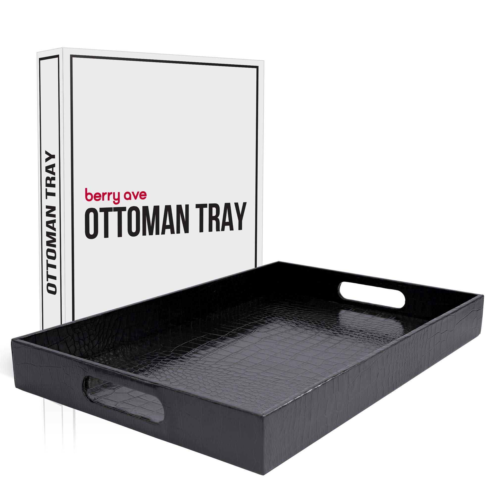 Berry Ave Premium Stylish Ottoman Tray - Chic Decorative Rectangular Serving Tray With Alligator Skin Pattern - Modern & Practical Coffee Table Tray - Perfect For Ottoman, Console, Side Table