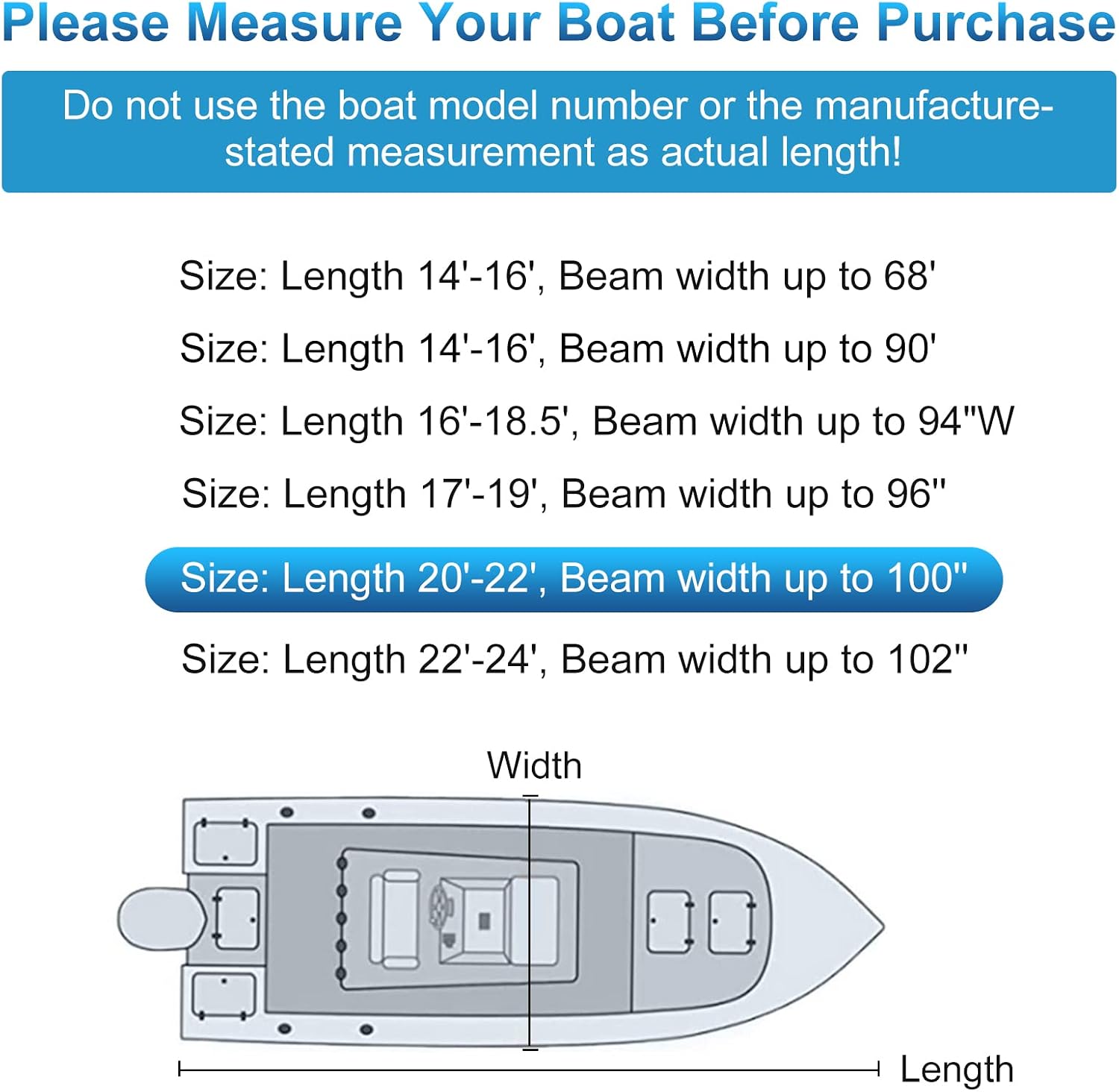 1200D Solution-Dyed Waterproof Boat Cover, Heavy Duty Trailerable Bass, Runabout, V-Hull, Tri-Hull Pro-Style Fishing Boat Cover with Motor Cover 20'-22'