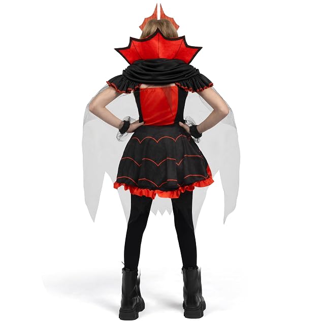Foto 7 de 7 de Spooktacular Creations Disfraz de vampiro para niñas, vestido de vampiro rojo oscuro para niñas