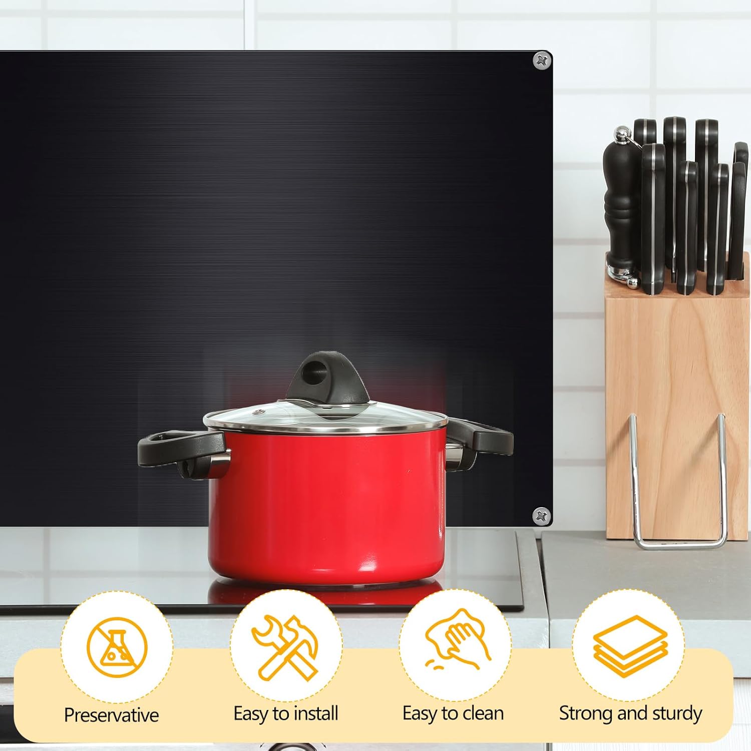 Yaocom Stainless Steel Backsplash Range Hood Stove Backsplash Back Stainless Steel Sheet for Kitchen Wall Splatter Metal Wall Panels with Screws and Hanging Towel(Black,24×30 Inch)