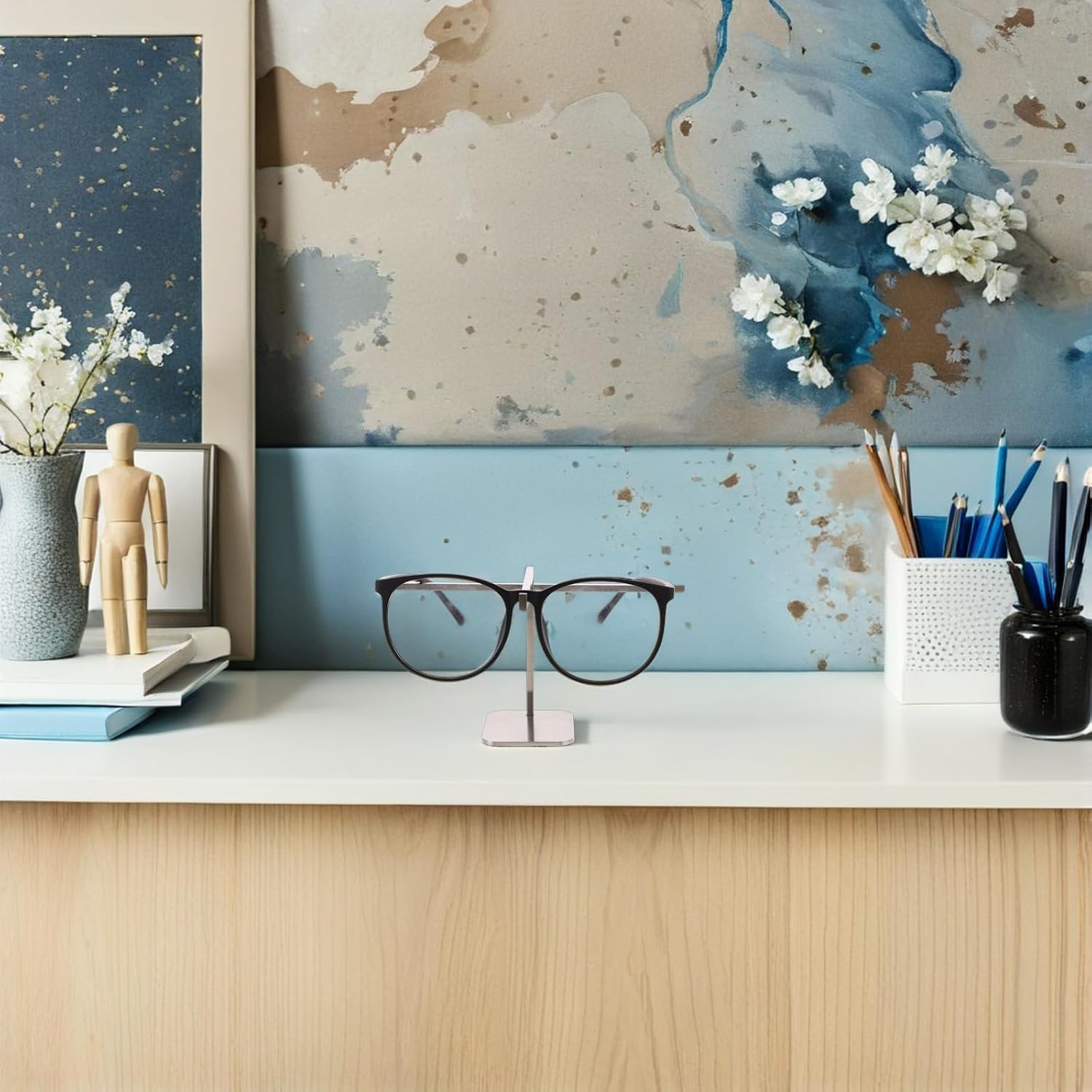 Eyeglass Display Rack Stainless Steel Glasses Holder Organizer Single-Layer Silver Sunglasses Storage Stand for Retail Store Desktop and Office Use
