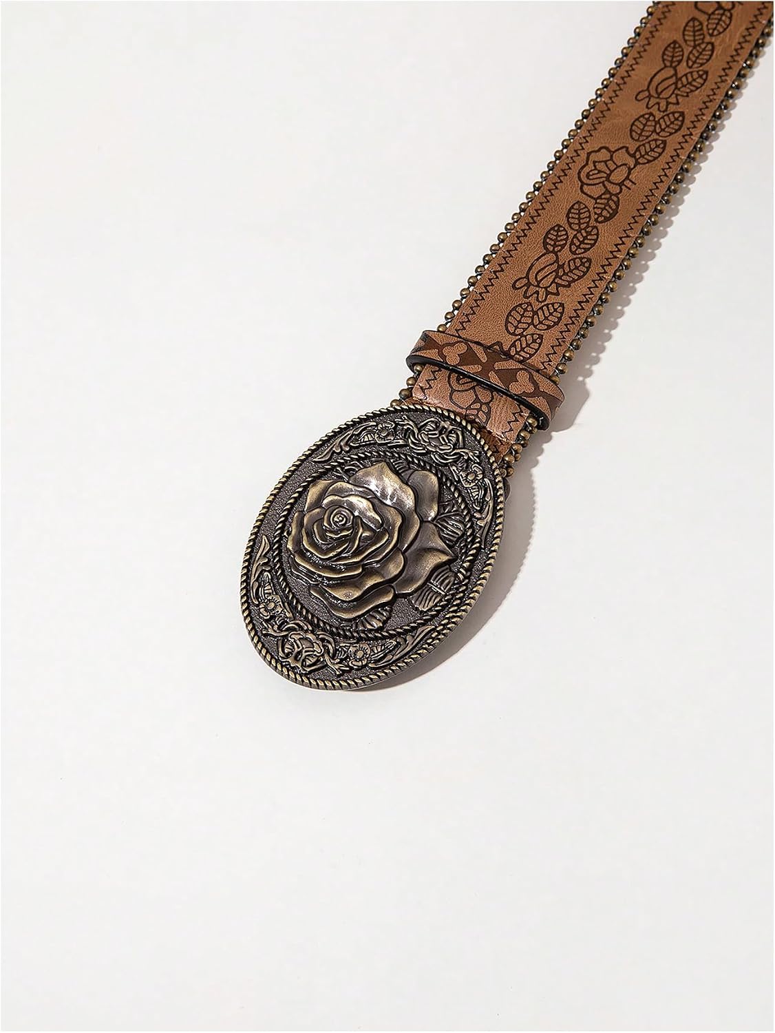 Verdusa Women's Floral Embroidery Square Buckle Leather Belts Vintage Belt image 3