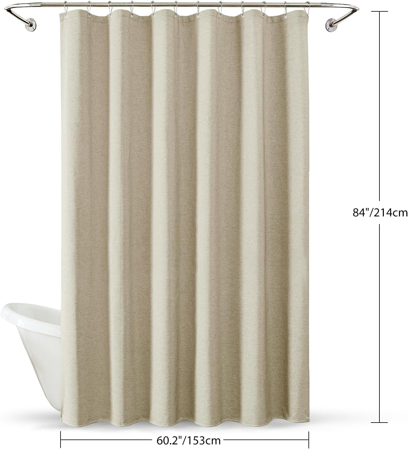 FY&XZH Linen Textured Shower Curtain, Fabric Shower Curtain Set with Stainless Steel Hooks, Heavy Hotel Luxury Weighted Bath Curtain, Waterproof & Washable Cloth Shower Curtain