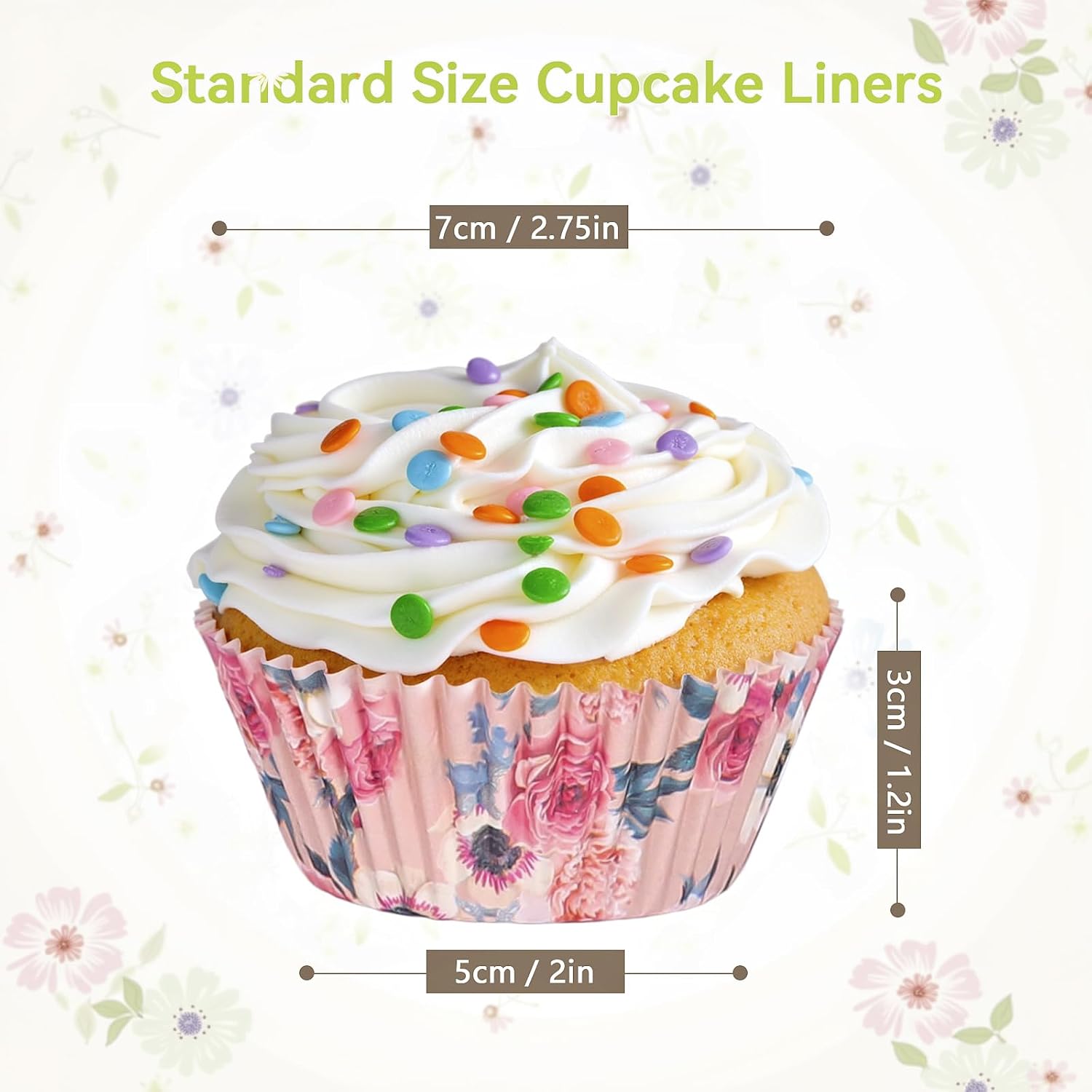 Standard Cupcake Liners 100 Pack, Colorful Paper Baking Cups Food Grade Disposable Cupcake Wrappers Floral Muffin Liners for Birthday Tea Themed Party Decor (Floral-4)