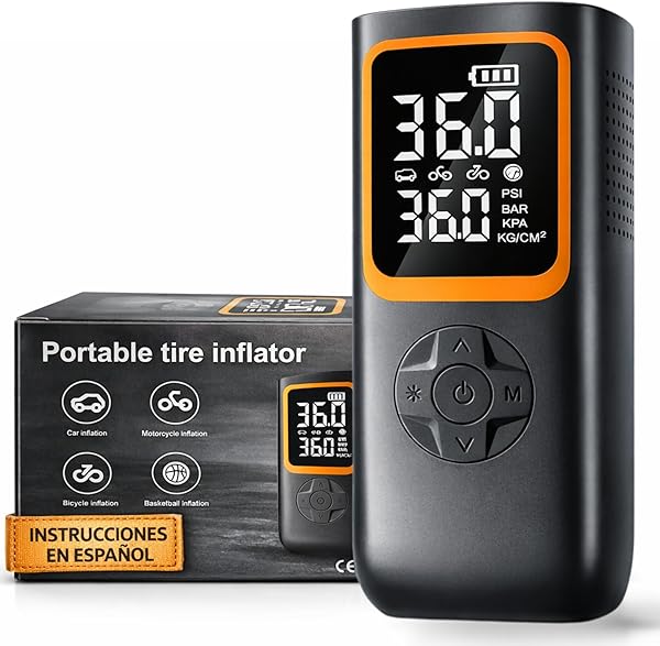 Compresor aire portatil coche, Batería 6000mAh y Conexión 12V, 150 PSI-10,3 BAR, Inflador ruedas coche con luz LED y power bank, Hinchador ruedas coche Ideal para emergencias, viajes y mantenimiento. - 1