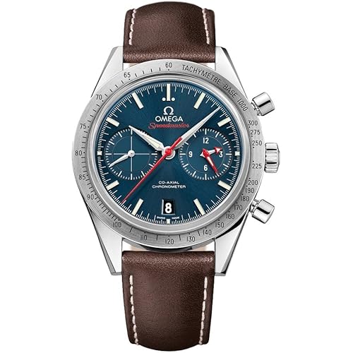 Omega Speedmaster Automatic Blue Dial Brown Leather Mens Watch 33112425103001
