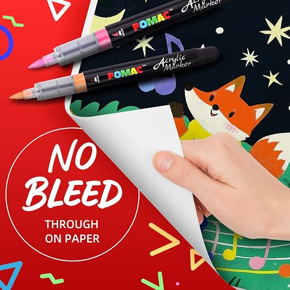 Pomac アクリルペイントマーカーペン 24色アソートカラー 水性ペイントマーカーペン ブラシチップ ブリード液体アクリルマーカー 布/キャンバス/岩/ガラス/木材/diyクラフト/画材に