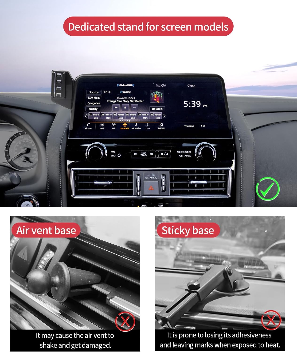 Car Phone Holder for Nissan Armada 2021-2024 / Infiniti QX80 2022-2024, 12.3" Screen Fixed Clip, Auto Accessories Navigation Bracket, Interior Decoration Mobile Phone Mount, 360° Rotation
