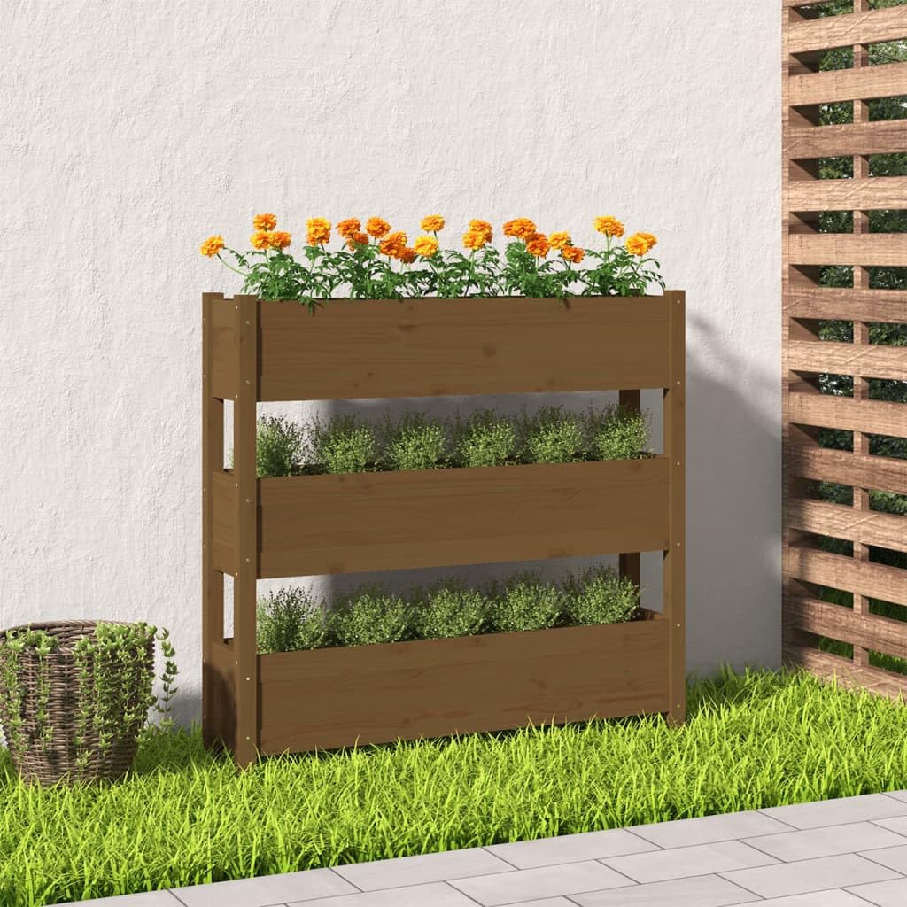 vidaXL Jardinera de Madera Maciza de Pino marrón Miel 112x25x104,5 cm