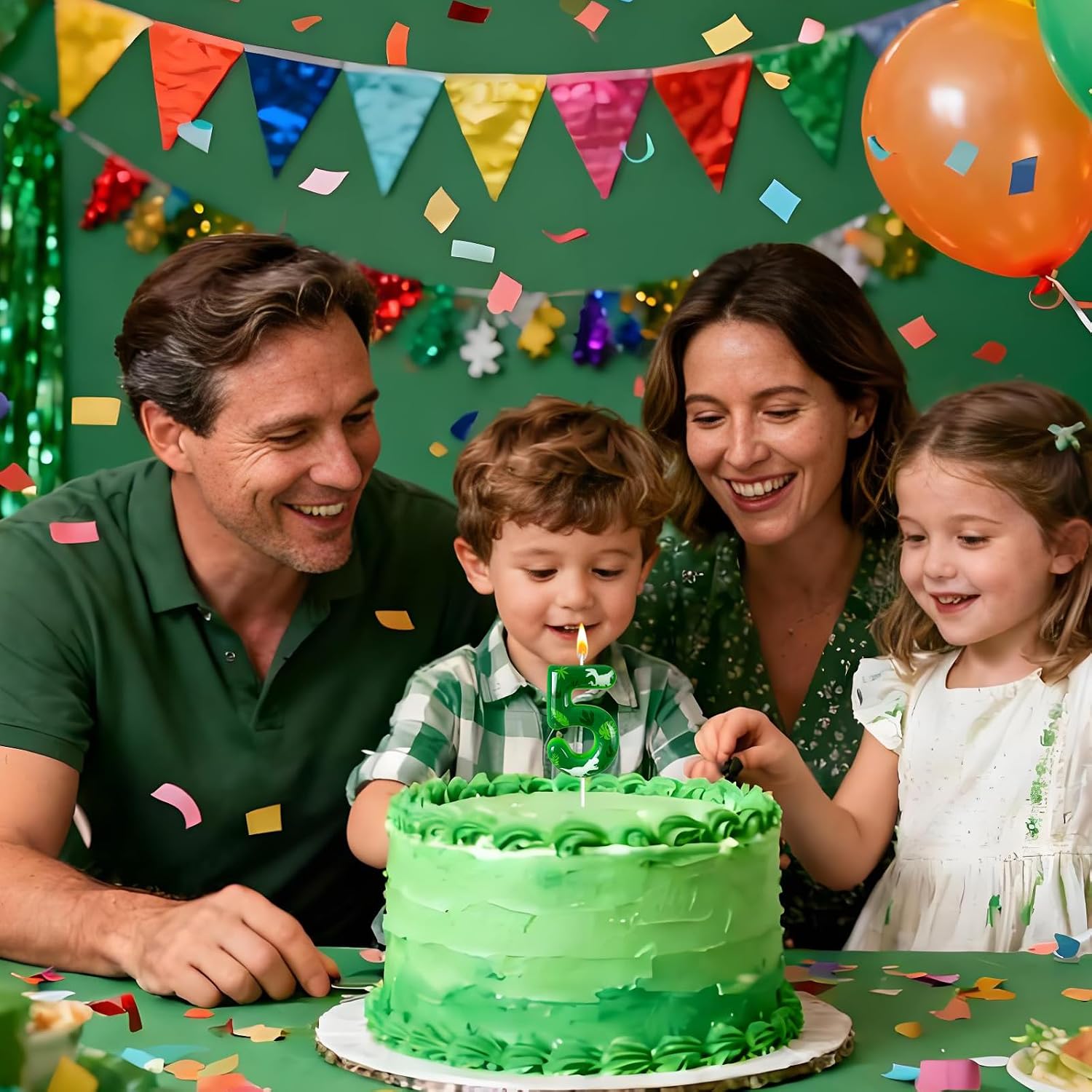 Green Dinosaur Number 5 Birthday Candle for Boys, Jungle-Themed Cake Topper for Kids, Fun Dino Party Decoration