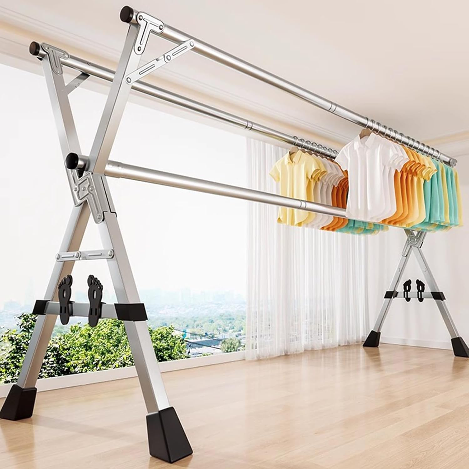 Heavy Duty Foldable Drying Rack, Retractable Stainless Steel Clothes Rack for Indoor/Outdoor Use, No Assembly Needed, Adjustable 1.2-1.6m (3.9-5.2ft)