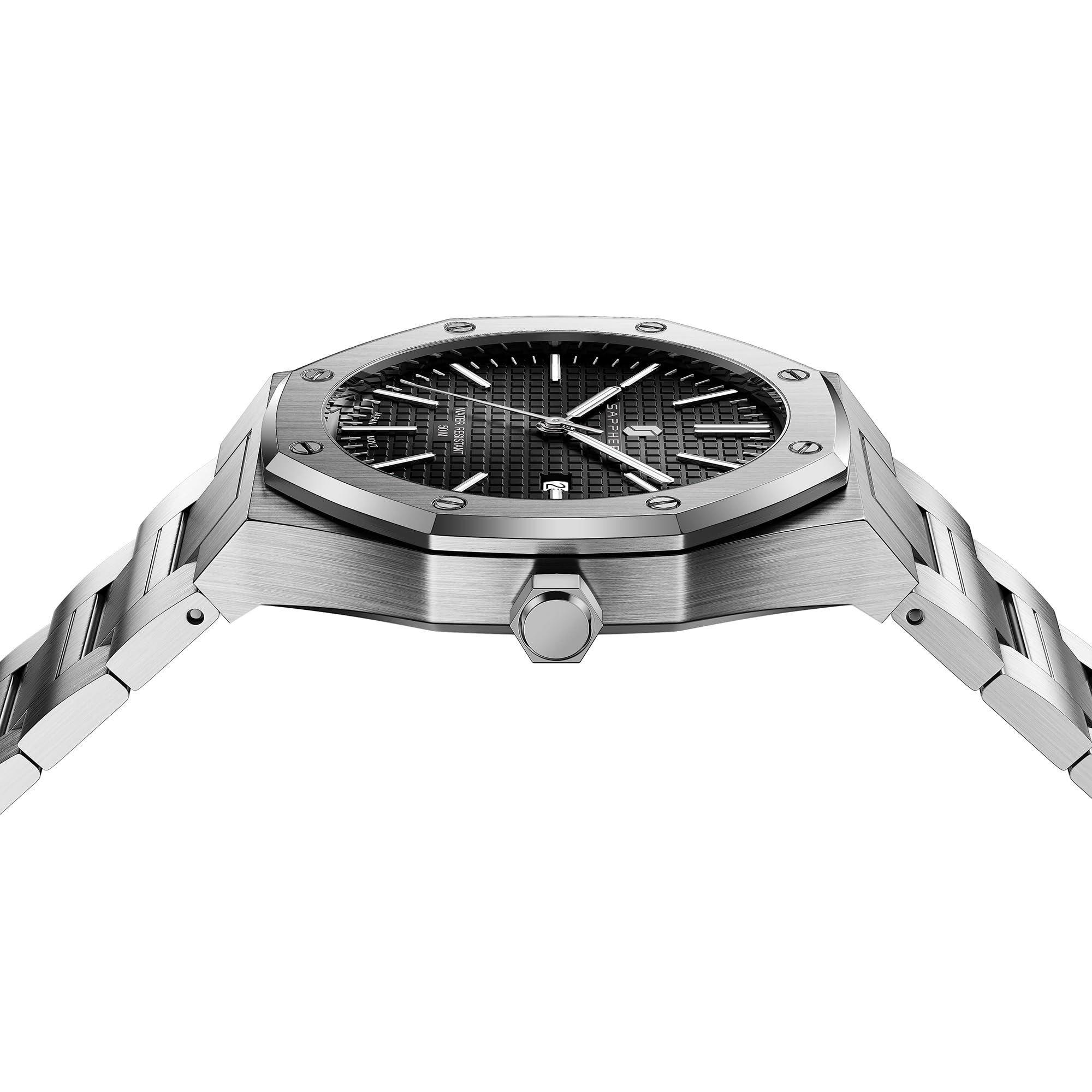SAPPHERO Uhren Herren Quarzwerk Silber Edelstahl Armband 50M Wasserdicht Datum Kalender Schwarz Blau Herrenuhren Armbanduhr Geschenke für Männer