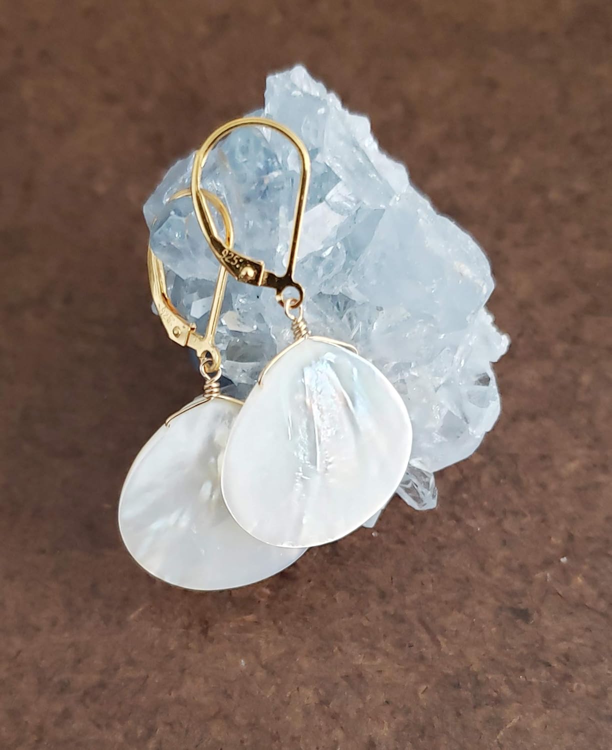 LTC Designs White Shell Statement Dangle 14k Gold-Filled Leverback Earrings for Women, Men or Friends, Perfect for Everyday Wear or as a Gift for Special Occasions