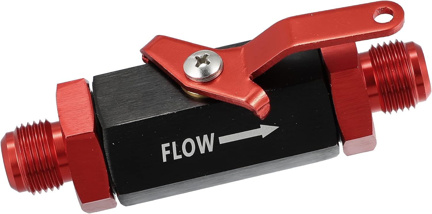 X AUTOHAUX AN10 Shut Off Valve Fuel Fitting fuel Flow Control Valves Inline Fuel Fitting Flow Drain Control Cut Off Male Flare Fitting Aluminum Alloy Anodized W/Cable Lever Red Black