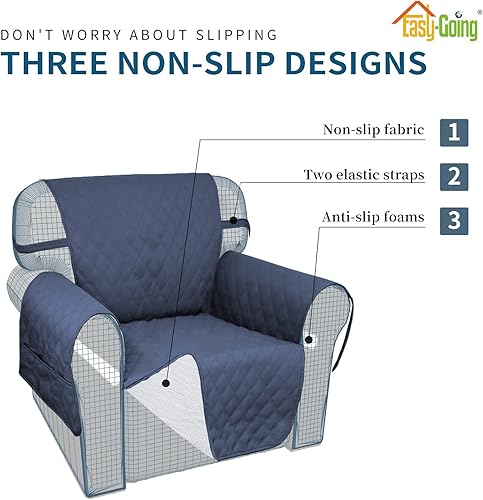 Miniatura 4 de Easy-Going Fundas impermeables de gran tamaño, a prueba de fugas, para sofá de 2 cojines, lavable, protector de muebles antideslizante con bolsillo