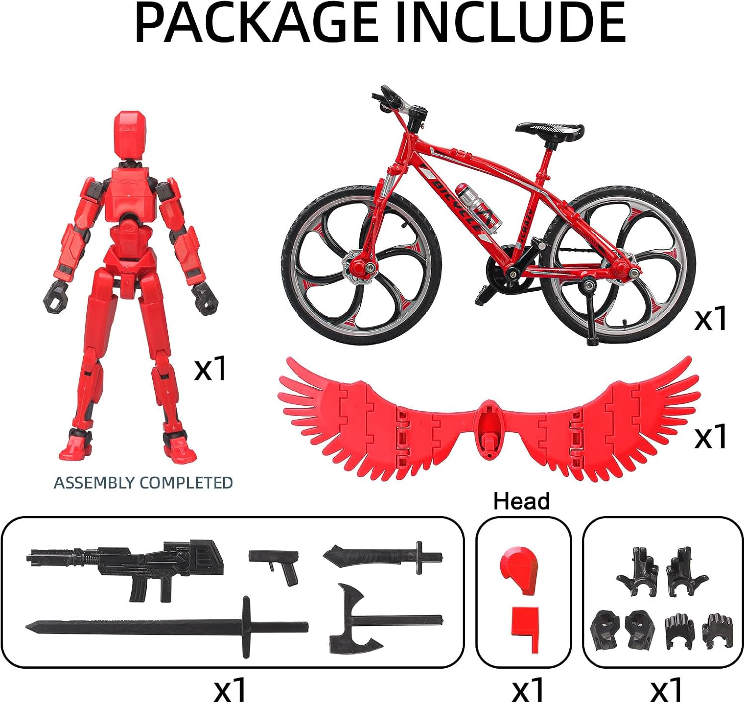 (Assembly Completed) T13 Action Figures, 6.3 Inch Big Dummy 13 Mountain Die-cast Mini Bike Model with Multi-Jointed Movable Lucky 13 Robot Toys Set(Red)