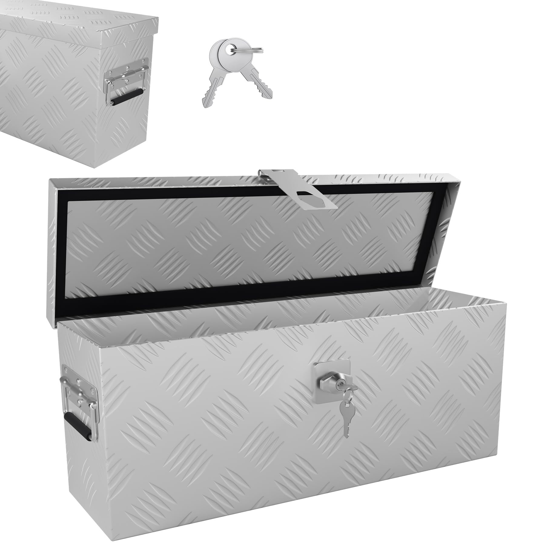 Froadp Aluminiowa skrzynka z pokrywką, 520 x 160 x 220 mm, aluminiowa skrzynka na narzędzia, zamykana, wodoszczelna aluminiowa skrzynka transportowa na narzędzia, kemping i do przechowywania (kolor