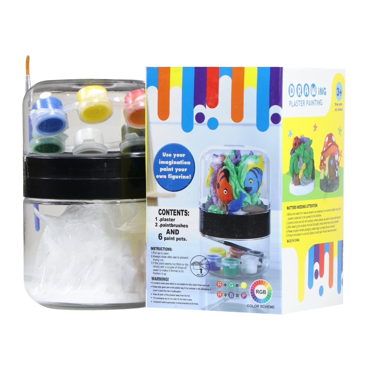 VBM Art Plaster Painting Kit for Kids Plaster Craft Kit Decorate and Drawing 3D Toys Plaster Figure for Painting Decorating Art & Craft Activity kit with Paints & Paintbrush 3