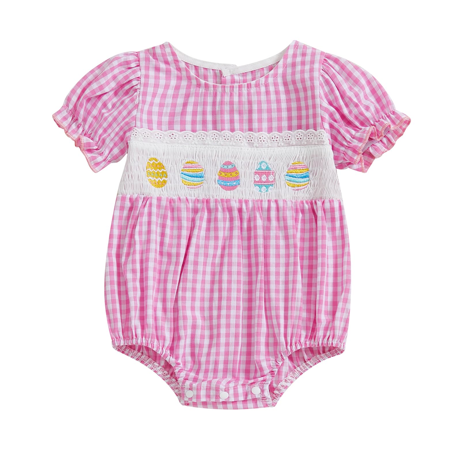 Douhoow Baby Girl Romper Embroidery Smocked Bodysuit Baby Bubble Romper Infant Girl Summer Festival Clothes (Red, 3-6 Months)