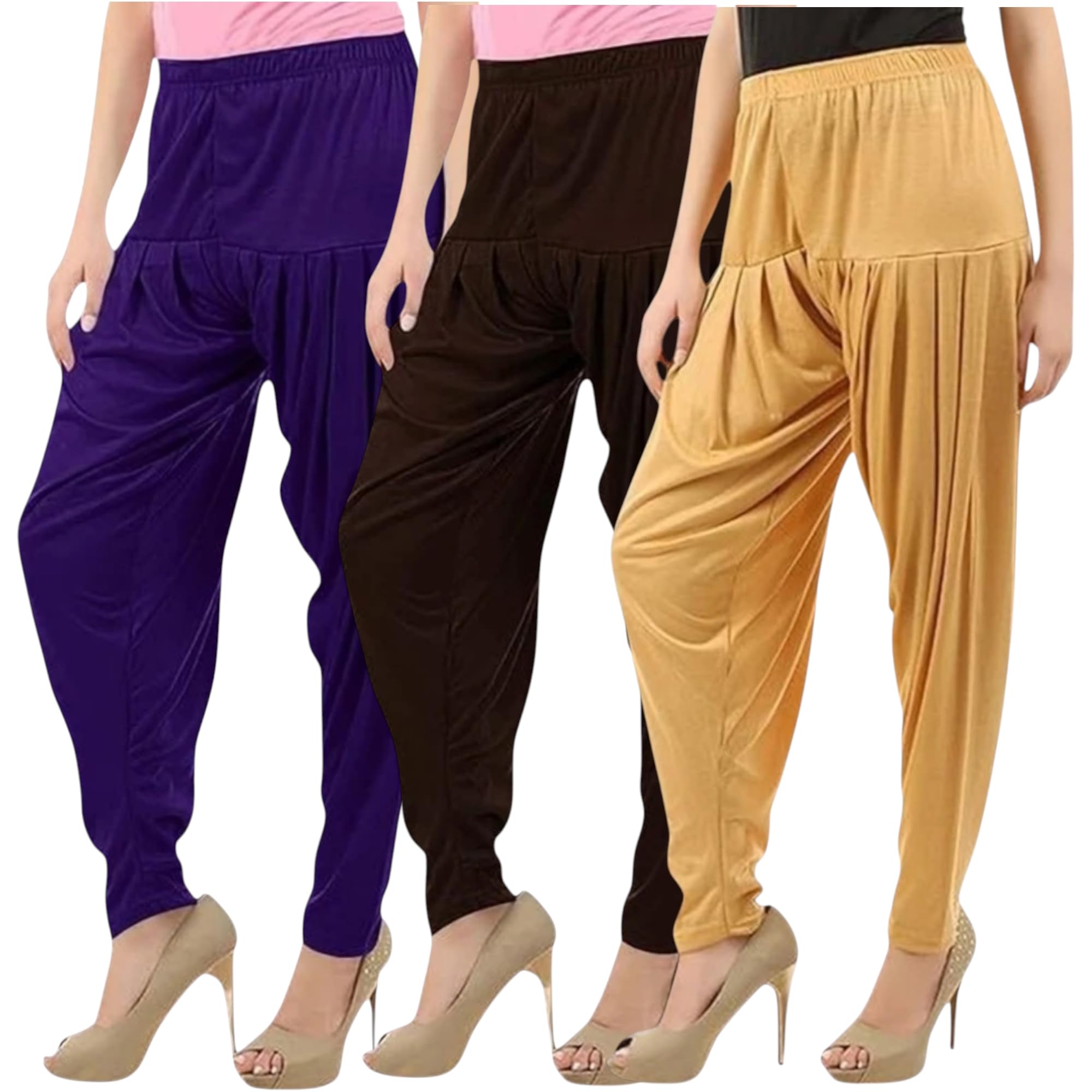 Viscose Rayon Solid Casual Wear Patiala Pants for Women-Pack of 3-image-4