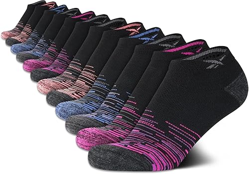 Reebok Calcetines acolchados de corte bajo transpirables para mujer (12 unidades)