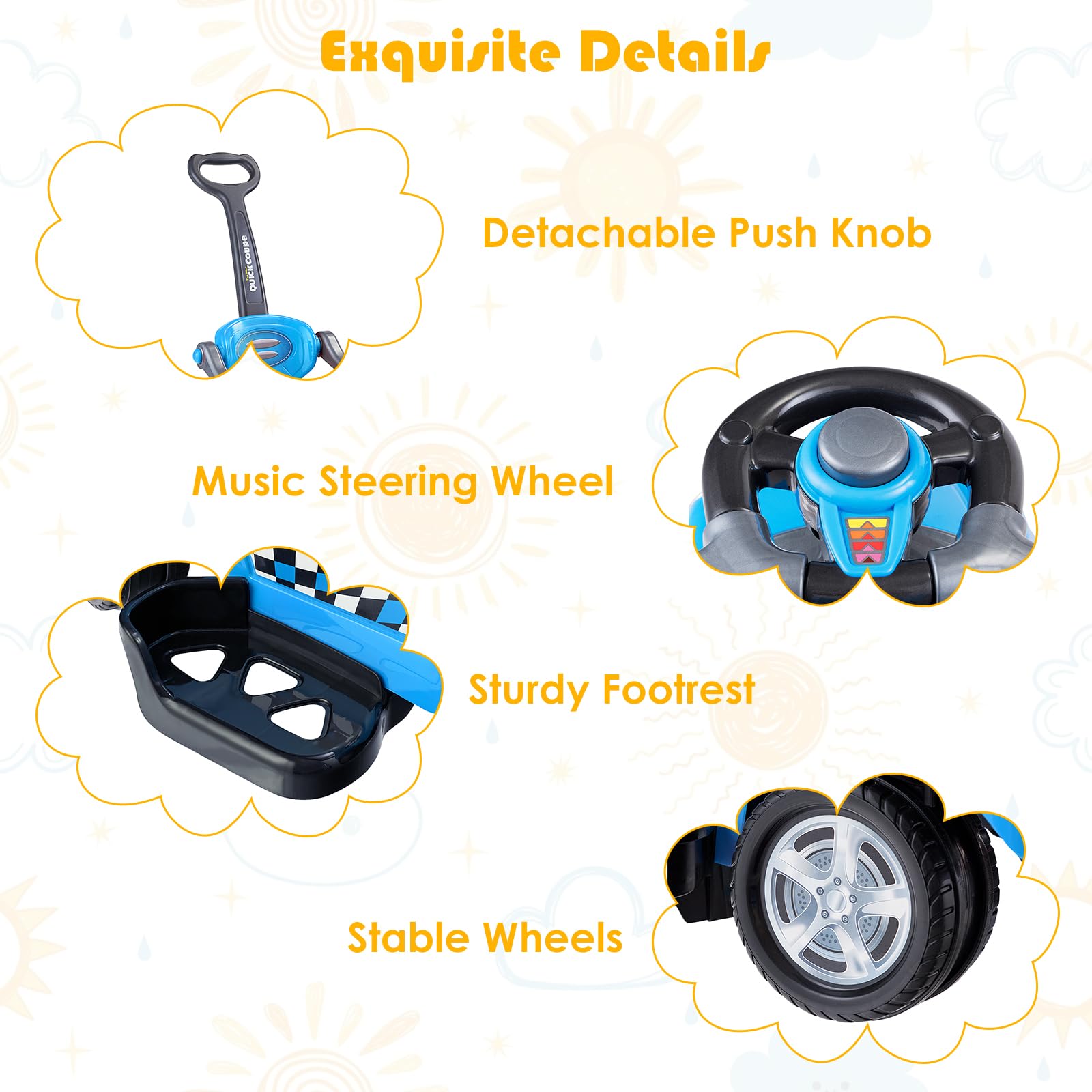 RELAX4LIFE 3 in 1 Macchina Cavalcabile per Bambini, Macchina a Spinta con Guardrail Staccabili Vano, Portaoggetti e Maniglia Clacson, Primi Passi per Bambini 2-6 Anni (Blu)