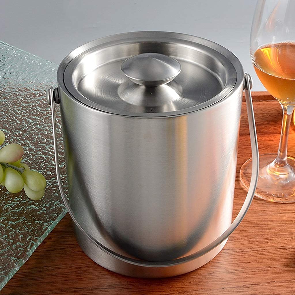 Secchiello per Il Ghiaccio Secchiello per Il Ghiaccio in Acciaio Inossidabile a Doppio Isolamento con Coperchio Secchiello per Champagne Bottiglia per Vino e Birra per la Famiglia e Il Bar S