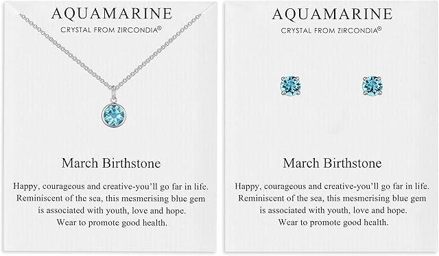 Philip Jones March (Aquamarine) Birthstone Necklace & Earrings Set Created with Zircondia® Crystals