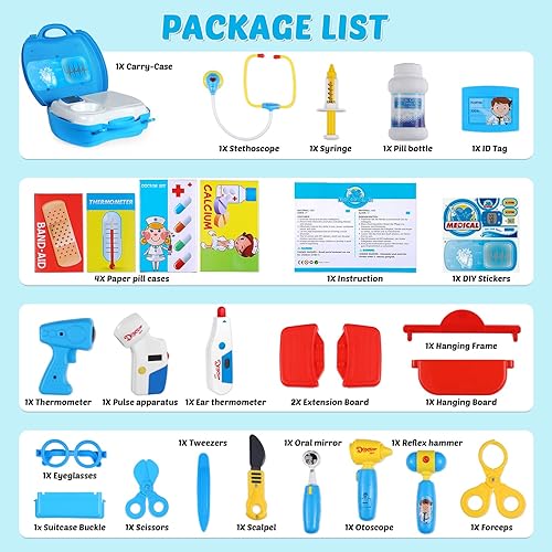 Miniatura 2 de iBaseToy Kit médico para niños 27 piezas pretender médico médico juego con estetoscopio electrónico kit médico regalo de kits médicos juguetes