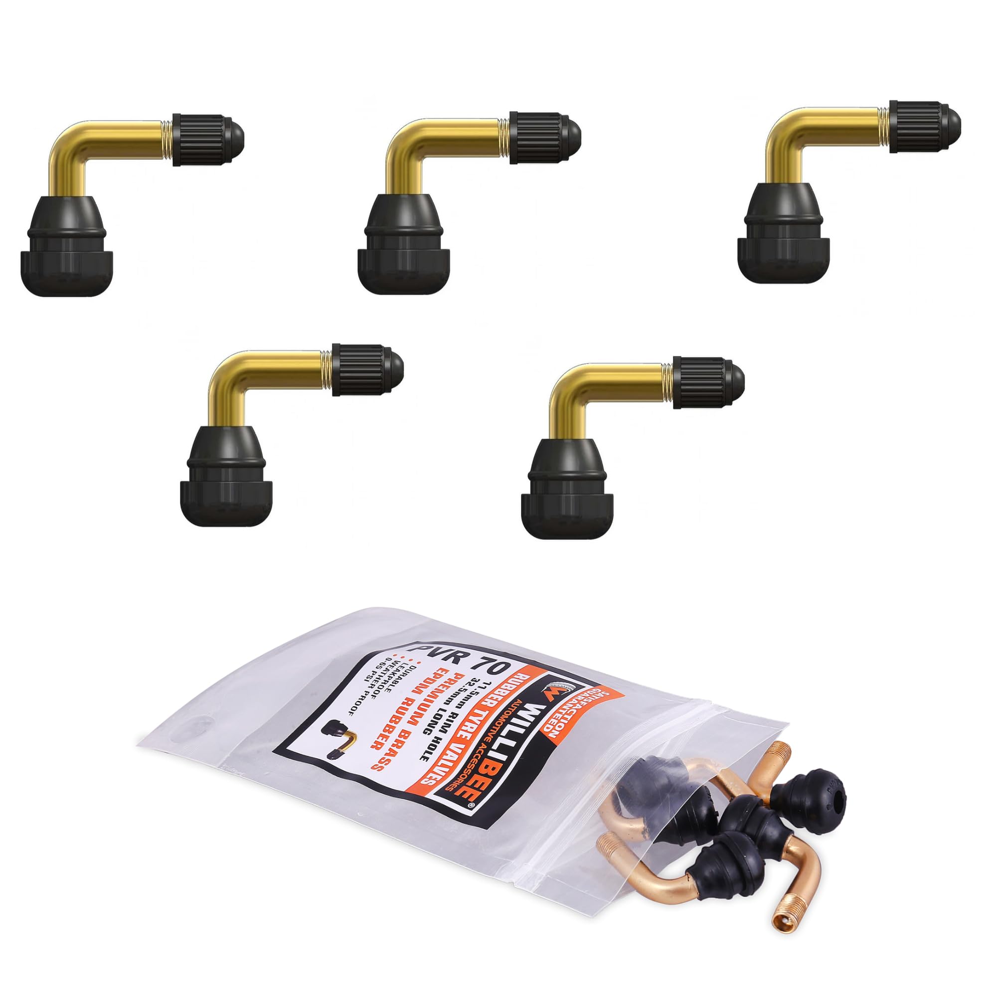 PVR70 Tyre Valve Stem, Brass and EPDM Rubber Tubeless Tire Valve Stem for Scooty (PVR70-5Pcs)