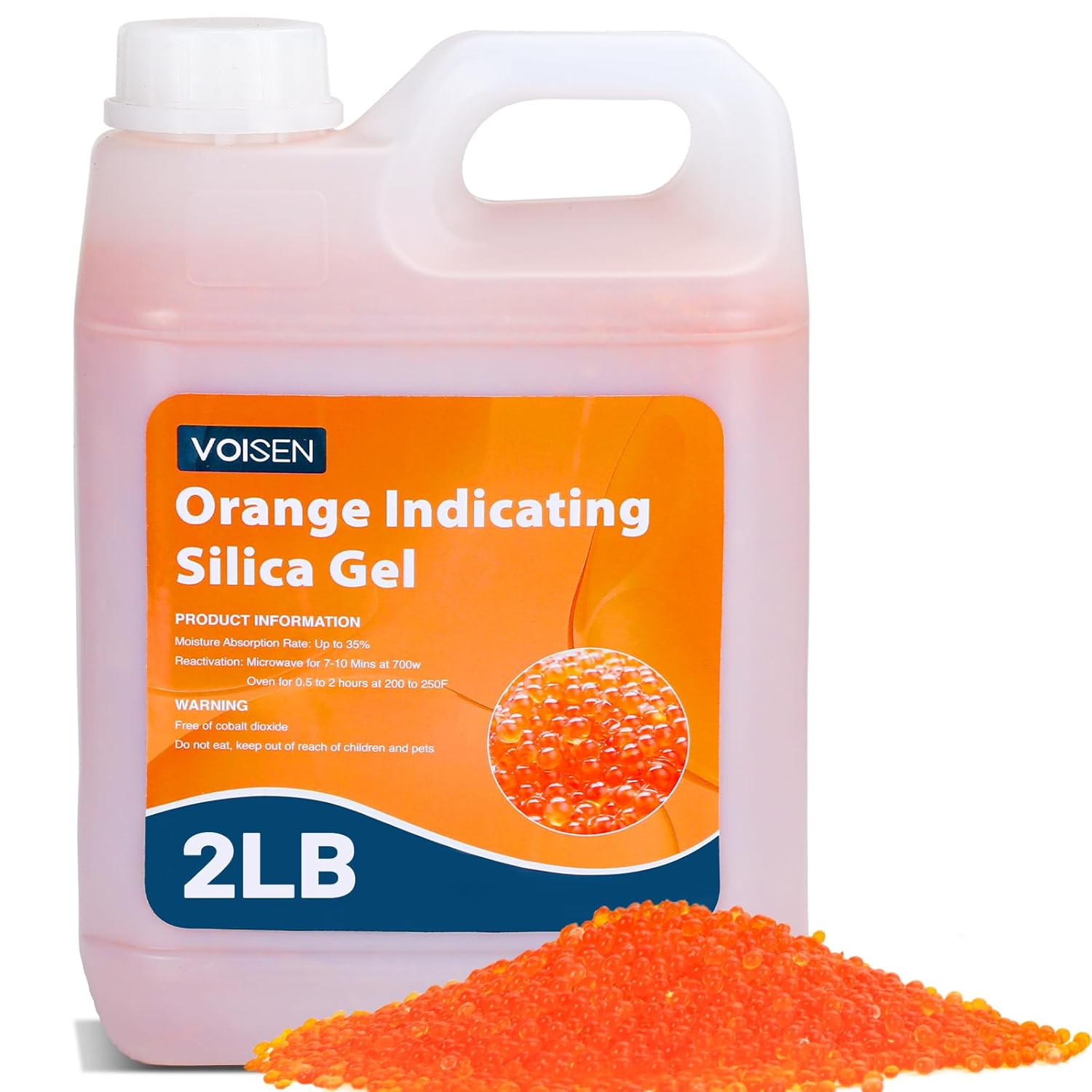 Product image of VOISEN 2 LBS Orange Indicating Silica Gel Desiccant Beads,Reusable Desiccant Industry Standard 3-5 mm,Desiccant for 3D Printer,Electronic,Clothes,Painting,Jewelry