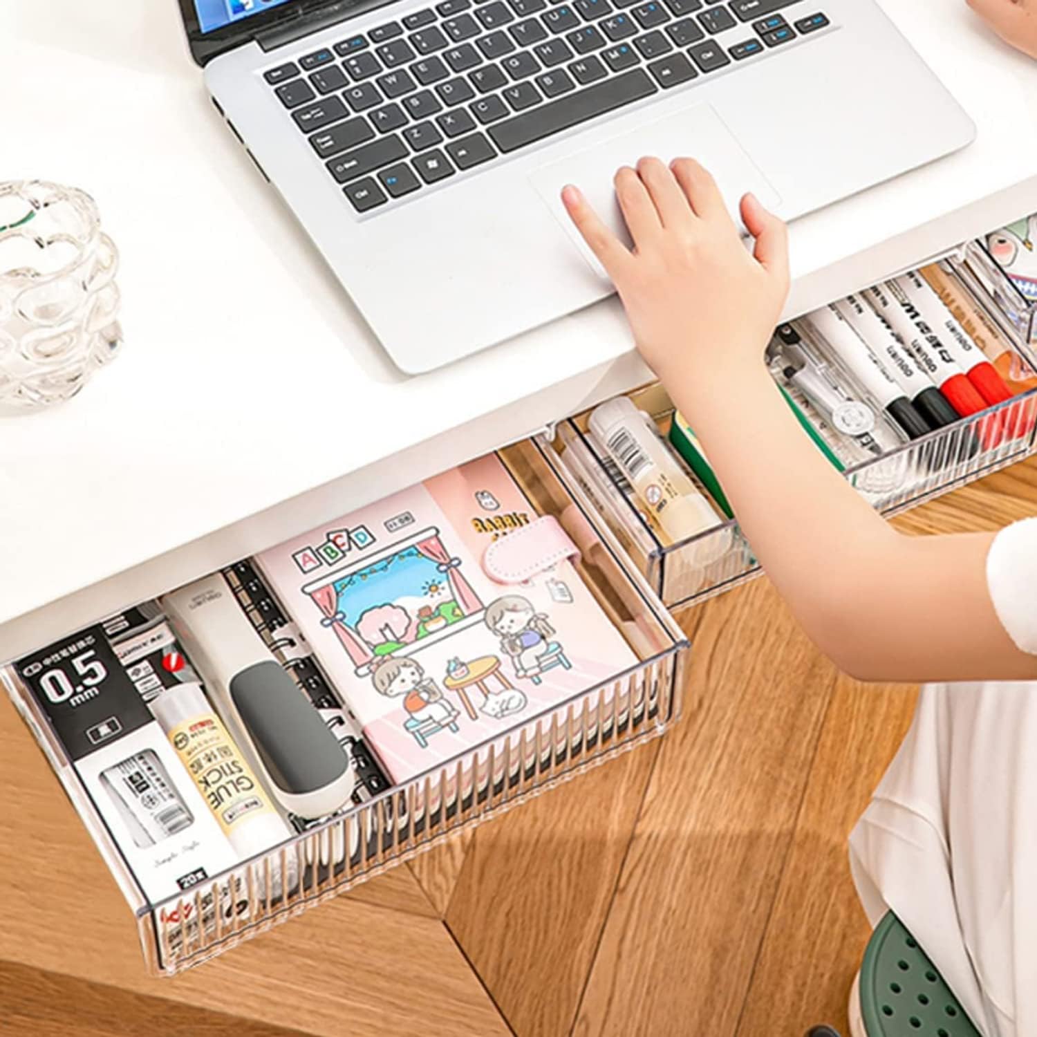 Under Desk Storage Drawer, SelfAdhesive Under Desk Drawer Organizer, Transparent Stick on Desk